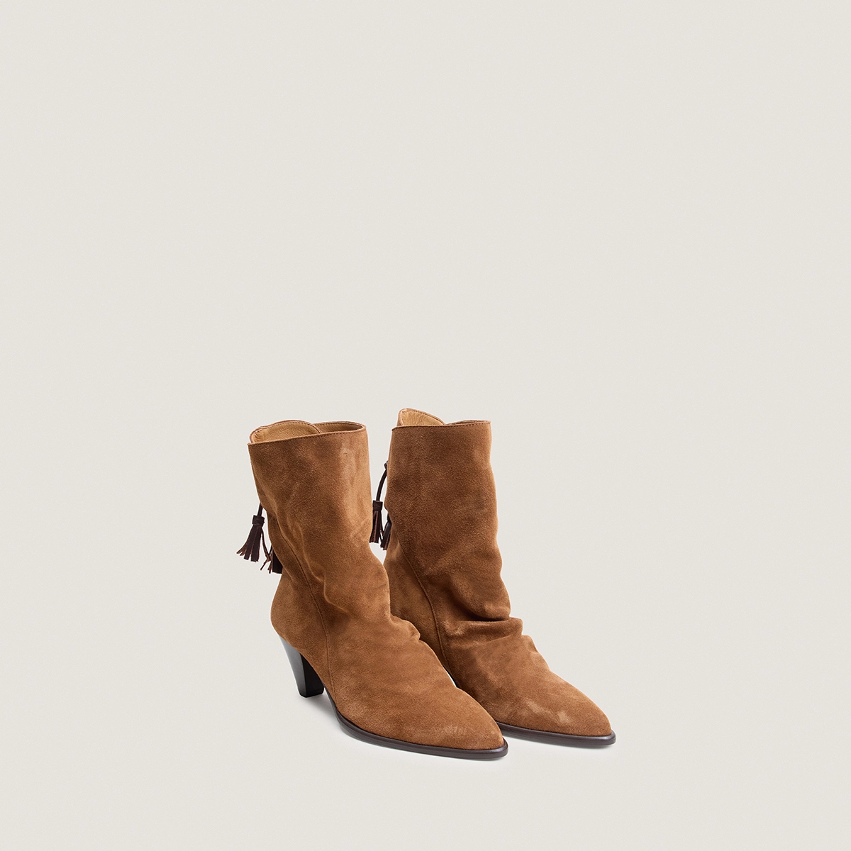 Back-lace ankle boots in cognac split leather | PIO