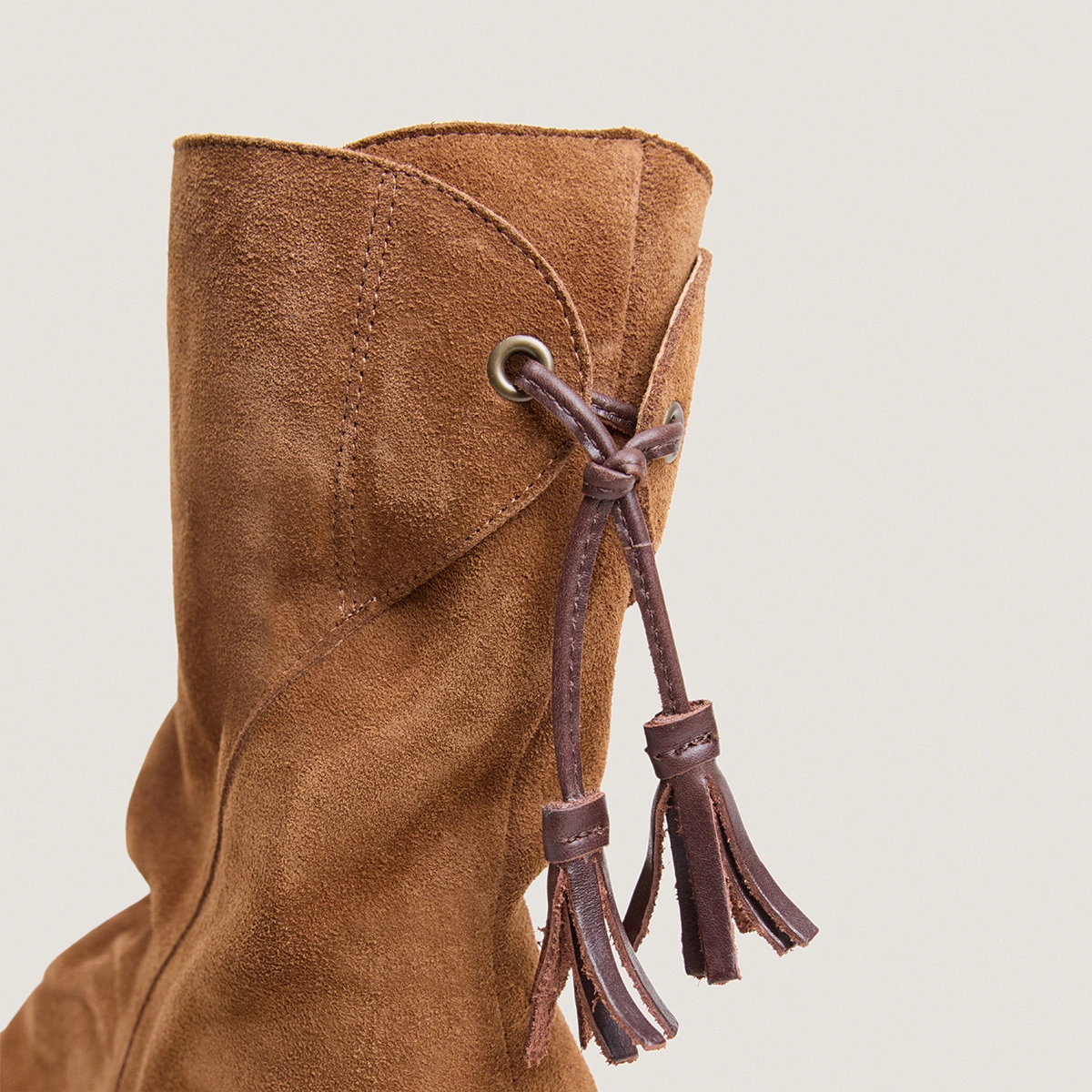 Back-lace ankle boots in cognac split leather | PIO