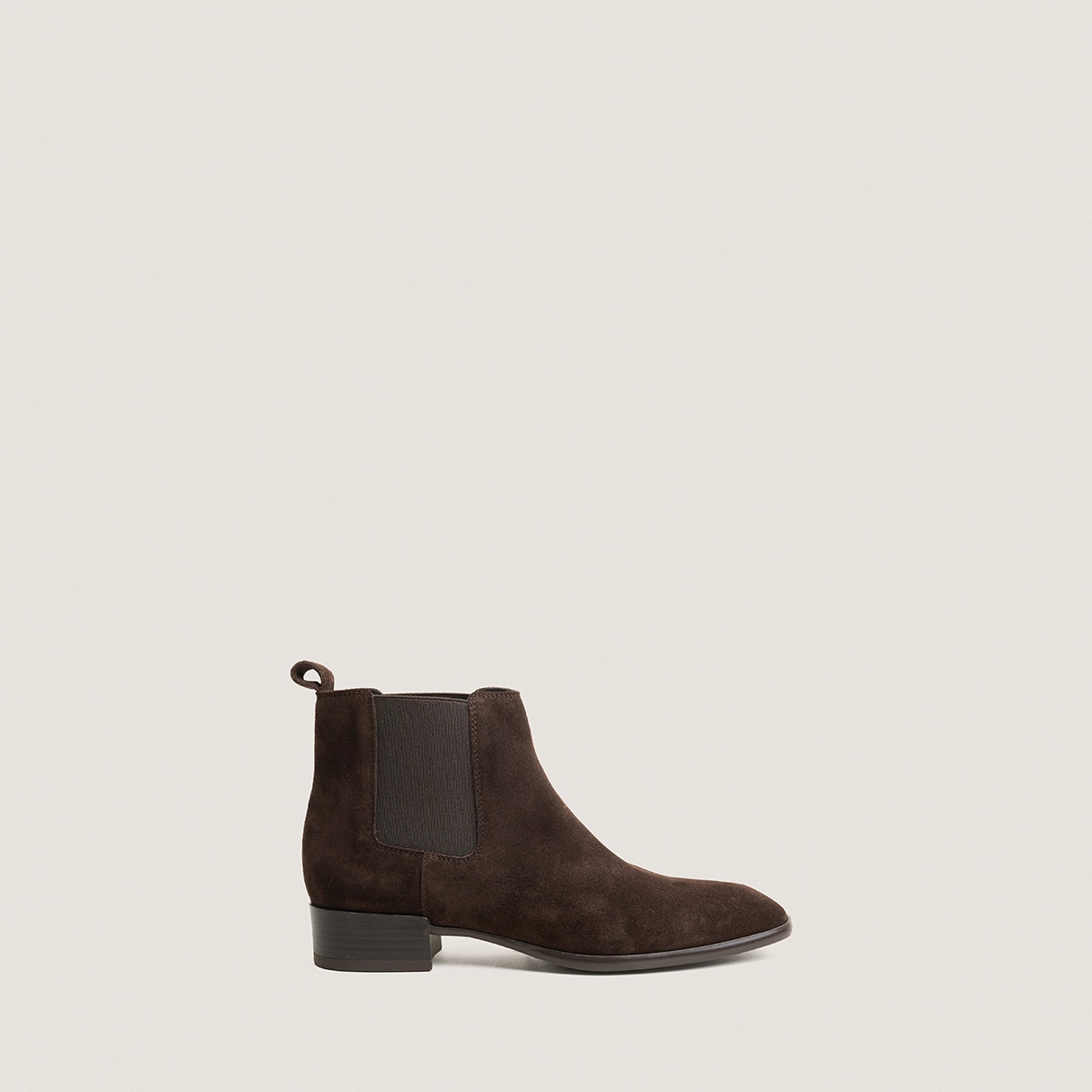 Low boots with elastic and flat heels in dark brown split leather | PHILEANDRE