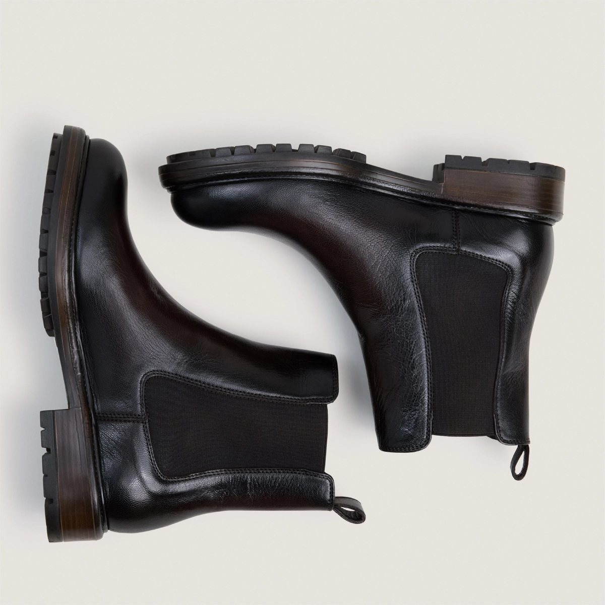 Low boots with elastic and lug soles in dark brown grained leather | CELINA
