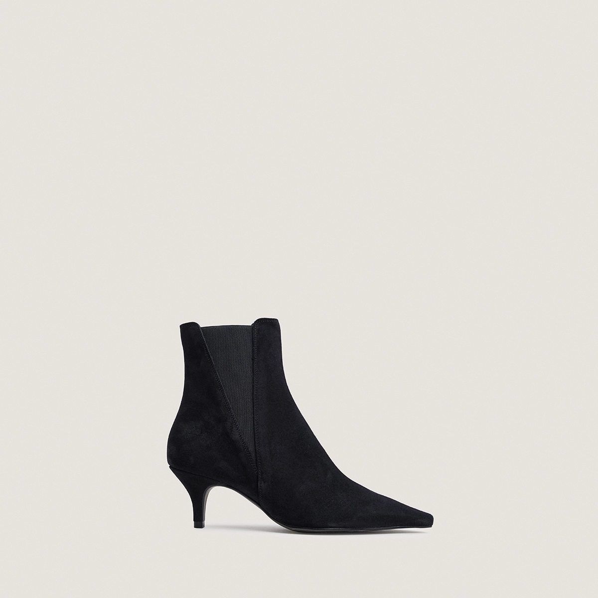 Pointed-toe stiletto-heel ankle boots in black split leather | BORGIA