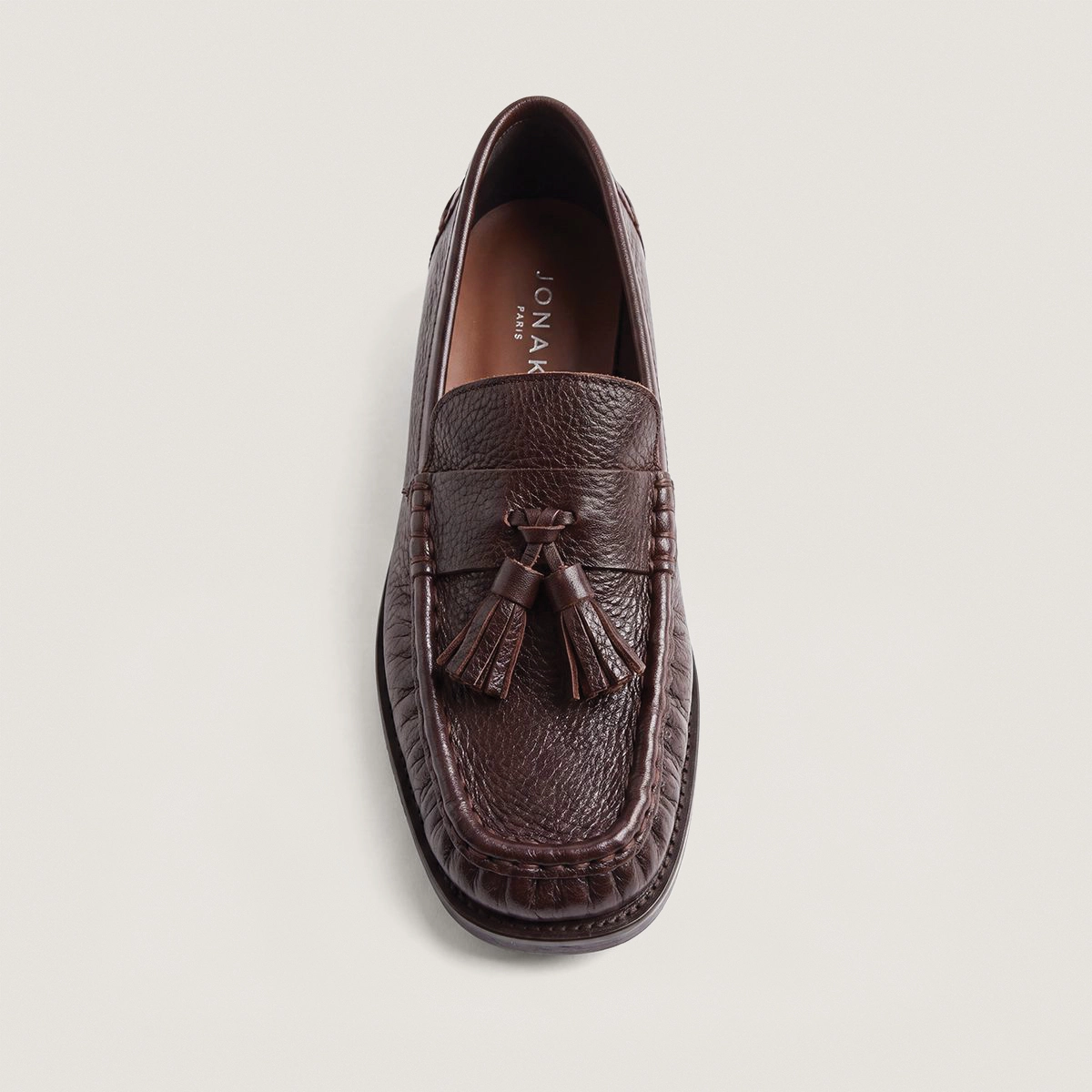 Loafers with tassels in brown grained leather | DUCHETTE