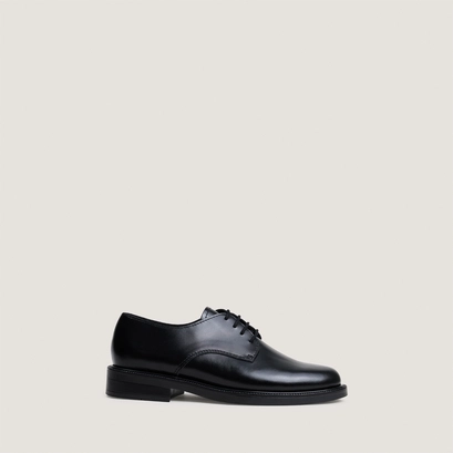 Plain vamp lace-up derbies in black leather | nylon