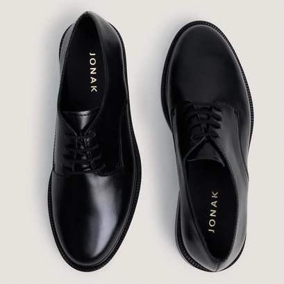 Plain vamp lace-up derbies in black leather | nylon