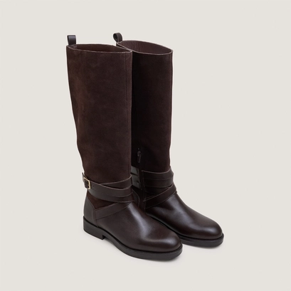 Riding boots with ankle straps dark brown