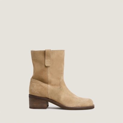 Low-Heel Round-Toe Ankle Boots beige