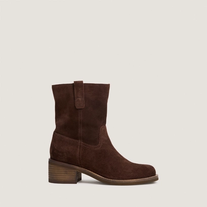 Low-Heel Round-Toe Ankle Boots dark brown