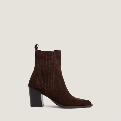 Heeled and gathered ankle boots dark brown