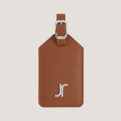Luggage tag with monogram in camel leather | luggage tag