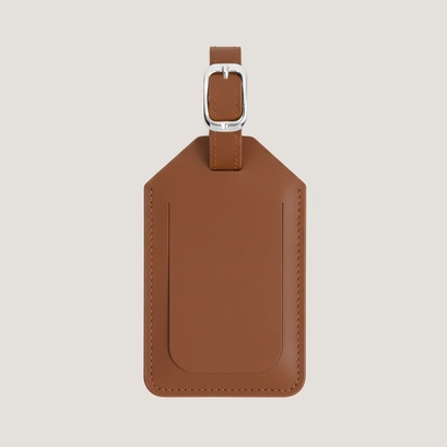 Luggage tag with monogram in camel leather | luggage tag