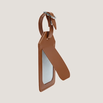 Luggage tag with monogram in camel leather | luggage tag