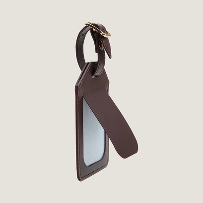 Luggage tag with monogram in dark brown leather | LUGGAGE TAG