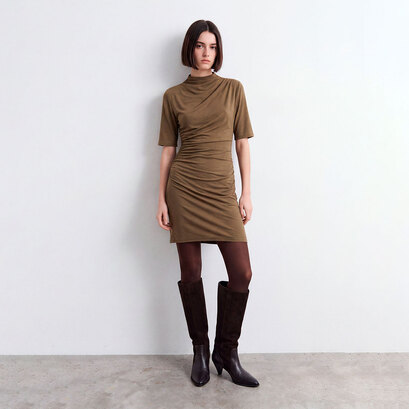 Boots with pointed heels in brown leather and brown split leather | leonore