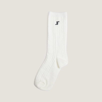 Monogram knee-high socks in ecru textile | faustine