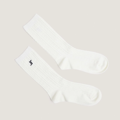 Monogram knee-high socks in ecru textile | faustine