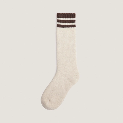 Striped knee-high socks in beige and black textile | felix