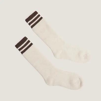 Striped knee-high socks in beige and black textile | felix