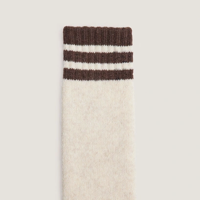Striped knee-high socks in beige and black textile | felix