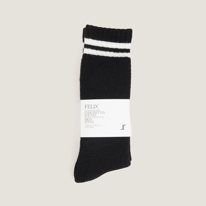Striped knee-high socks in black and white textile | felix