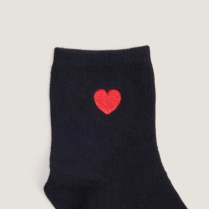 Monogram heart ankle socks in black textile | flore