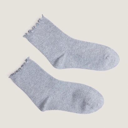 Bordered ankle socks in grey textile | foufou