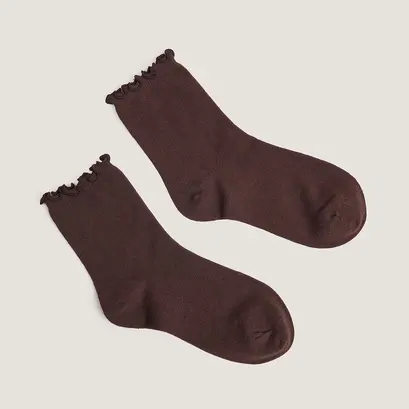 Bordered ankle socks in brown textile | foufou