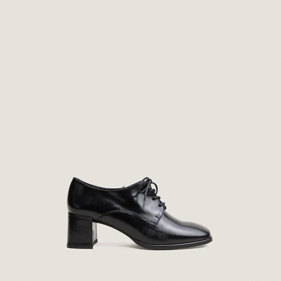 Heeled lace-up loafers in black leather | vaxana