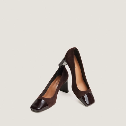Block heels square-toe pumps dark brown