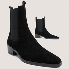 Pointed-toe chelsea low boots black
