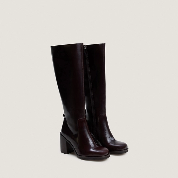 Boots with overflowing heels in dark brown leather | BRETZEL