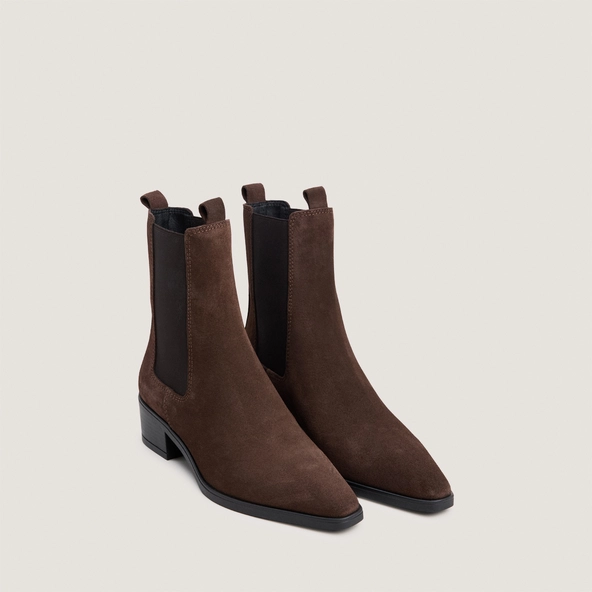 Pointed-toe chelsea low boots in dark brown split leather | NEIGE