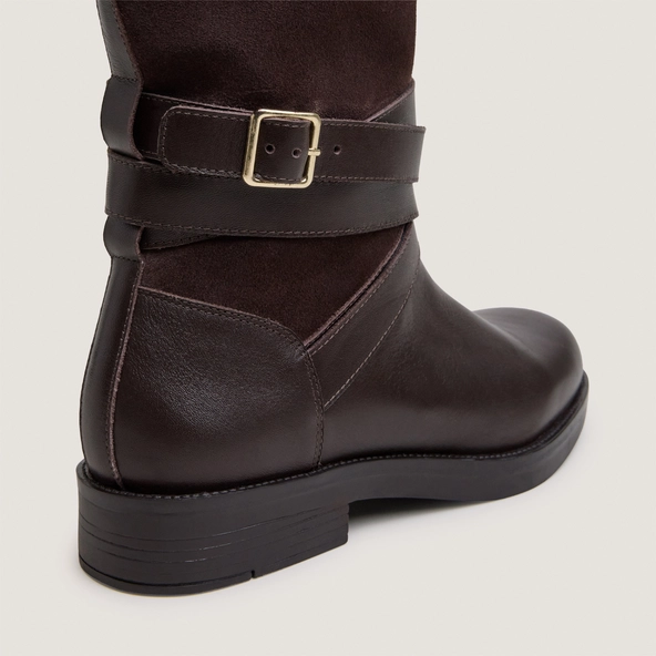 Riding boots with ankle straps in chocolate leather and chocolate split leather | THEA