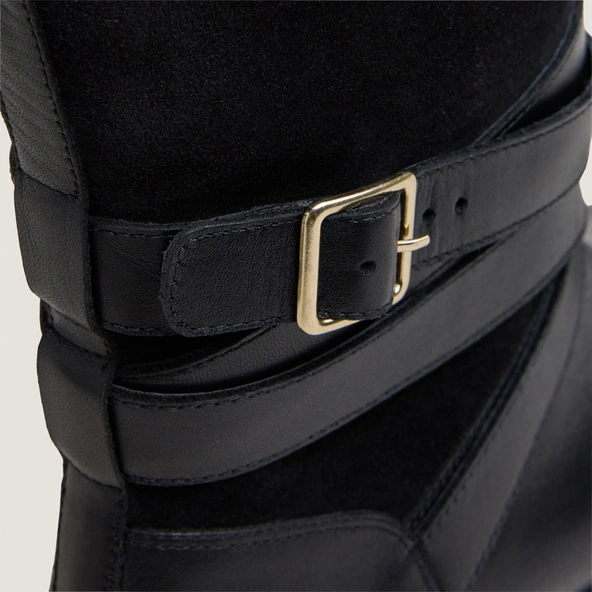 Riding boots with ankle straps in black leather and black split leather THEA