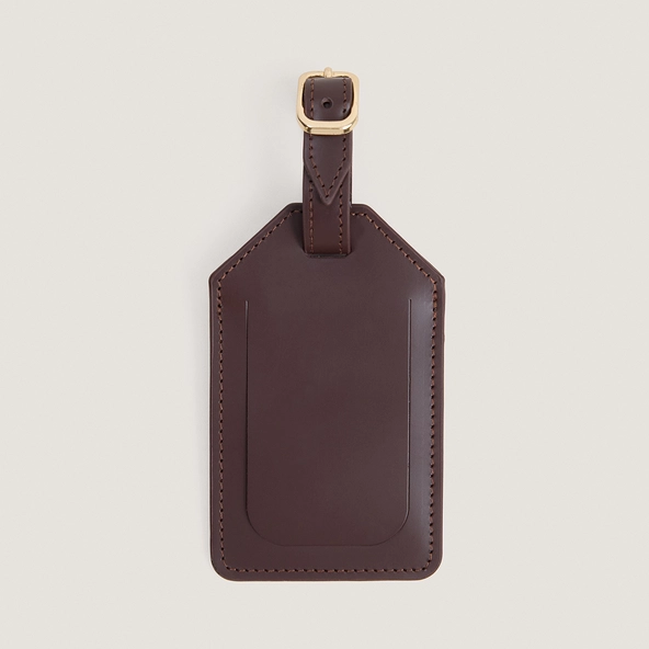 Luggage tag with monogram in dark brown leather | LUGGAGE TAG