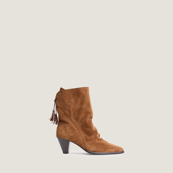 Back-lace ankle boots in cognac split leather | PIO