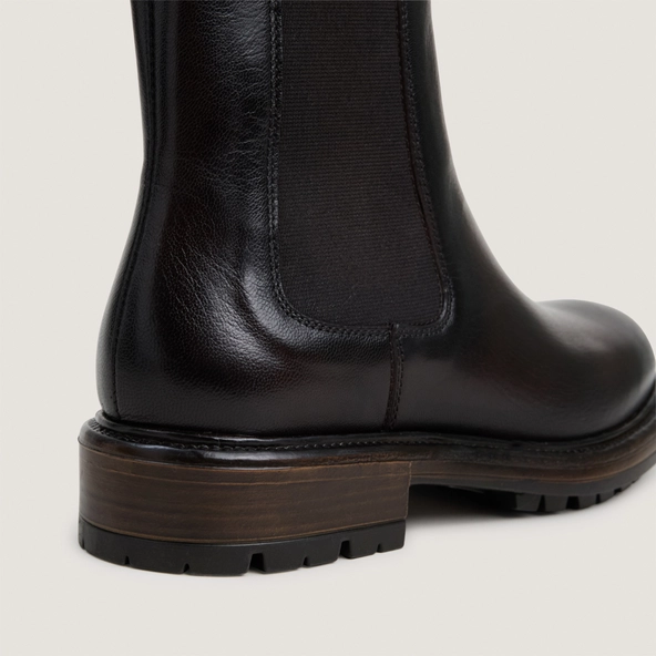 Low boots with elastic and lug soles in dark brown grained leather | CELINA