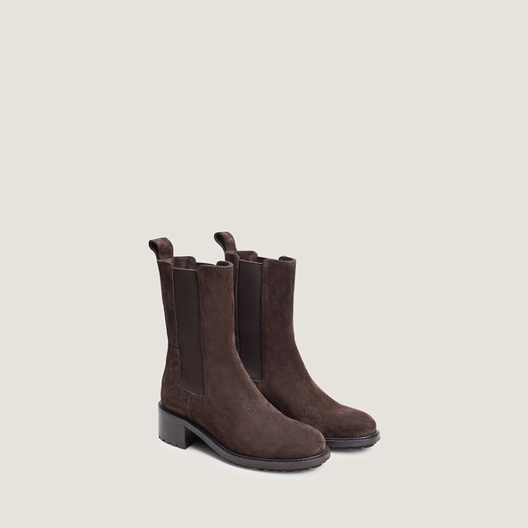 Ankle boots with elastic and lug soles in brown split leather | LINE