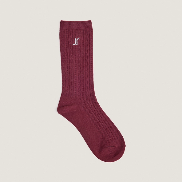 Monogram knee-high socks in burgundy textile | FAUSTINE