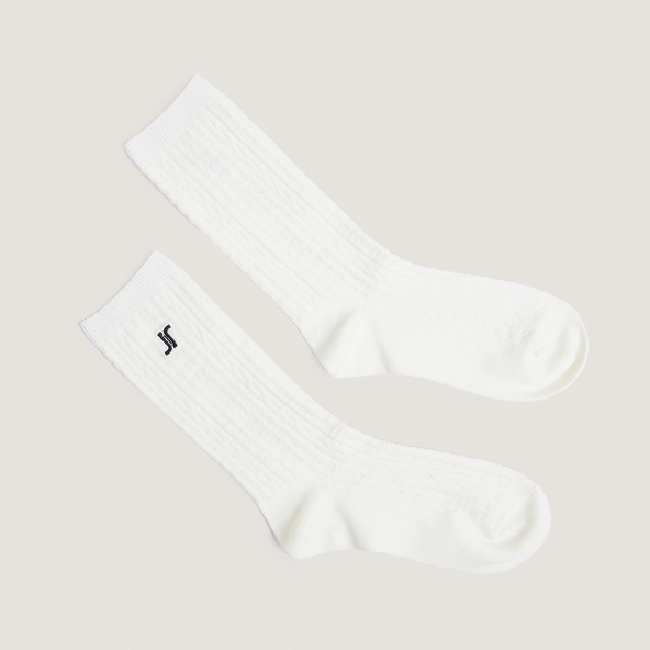 Monogram knee-high socks in ecru textile | FAUSTINE