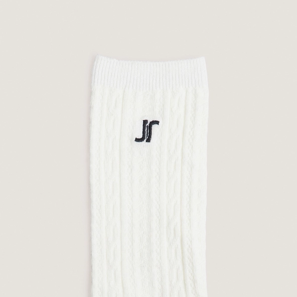 Monogram knee-high socks in ecru cotton | FAUSTINE