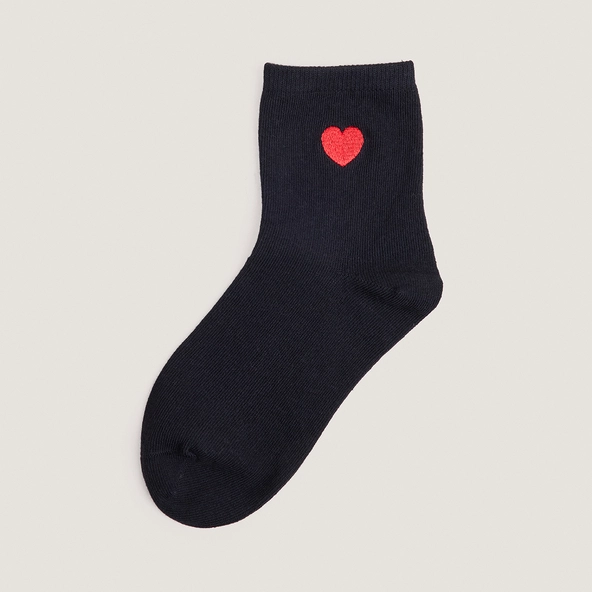 Monogram heart ankle socks in black textile | FLORE
