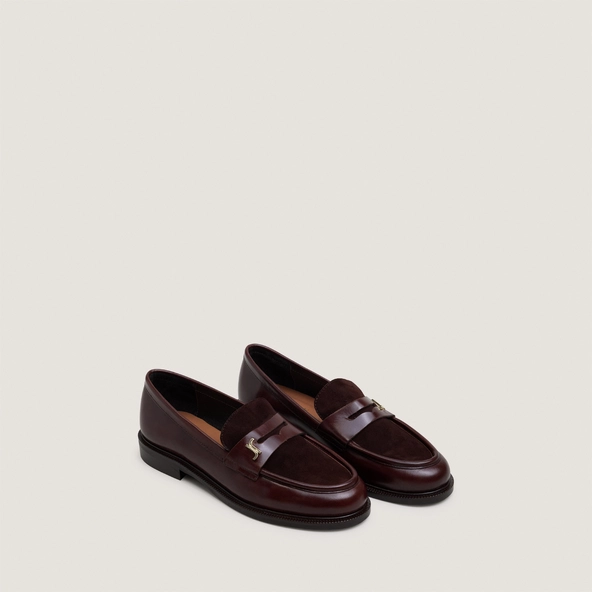 Round-toe monogram loafers in chocolate leather and brown suede | DUEDI