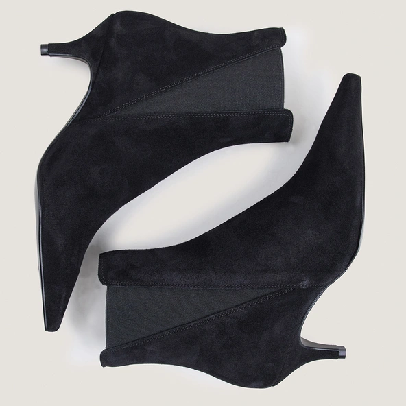 Pointed-toe stiletto-heel ankle boots in black split leather | BORGIA