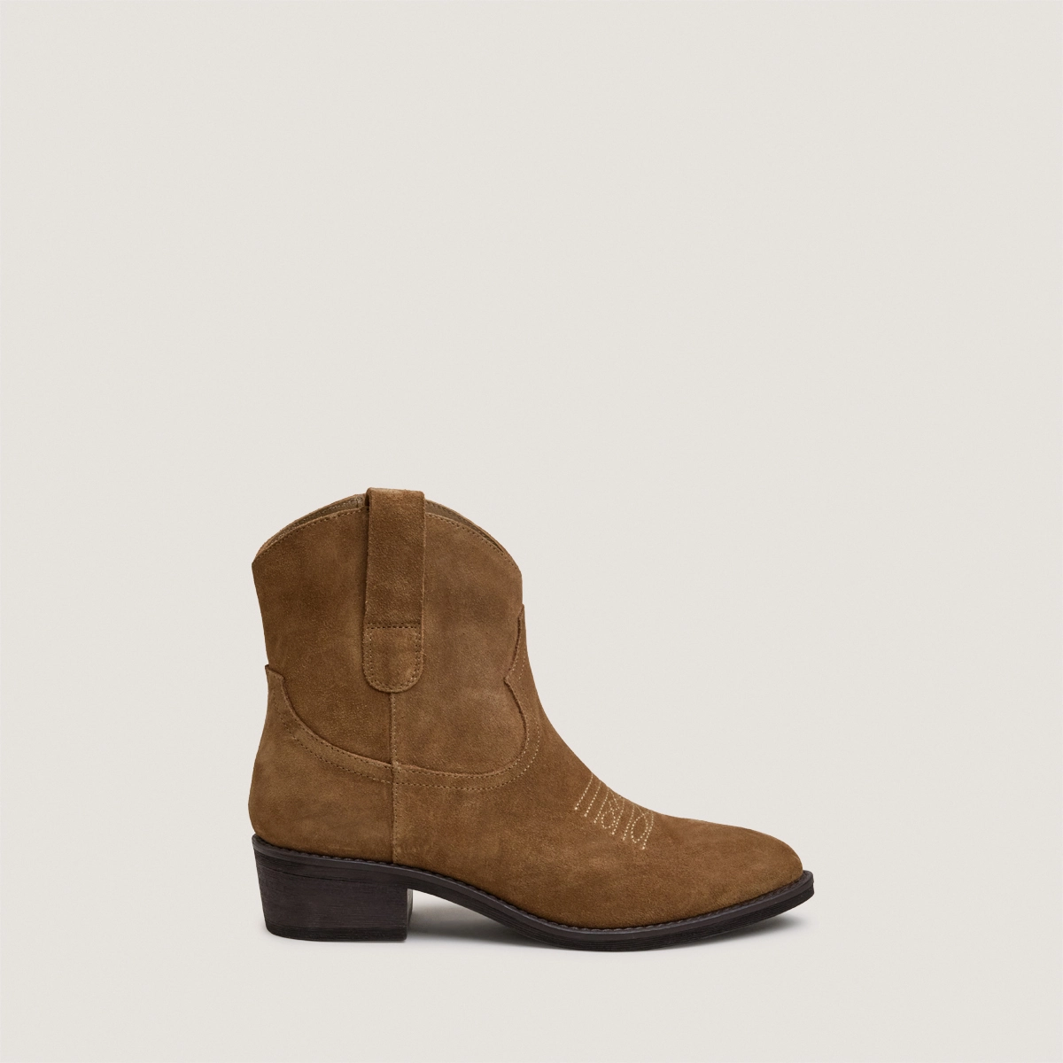 Ankle boots with low heels in tobacco split leather | TALY
