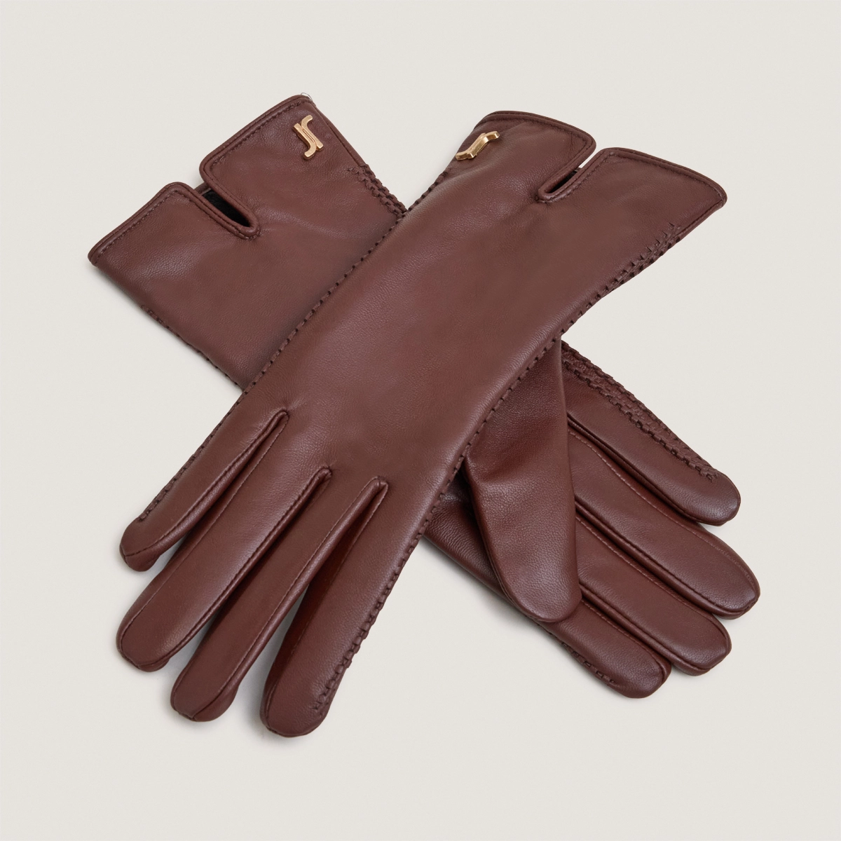 Monogram gloves in brown leather | JUPITER