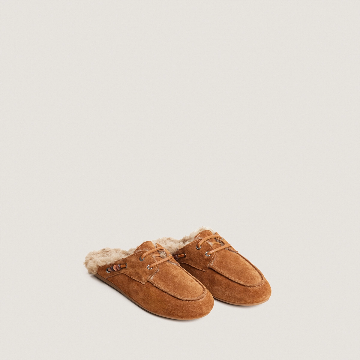 Soft backless loafers in cognac split leather | LILOU