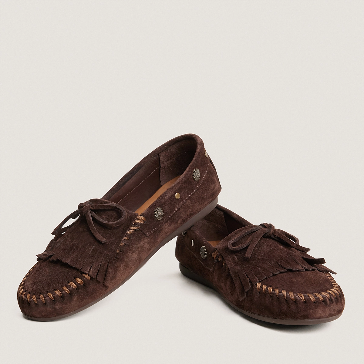Soft lace-up loafers in brown split leather | LOUISON