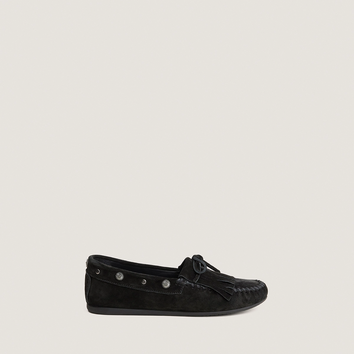 Soft lace-up loafers in black split leather | LOUISON