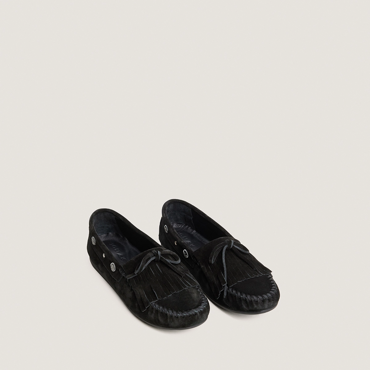 Soft lace-up loafers in black split leather | LOUISON