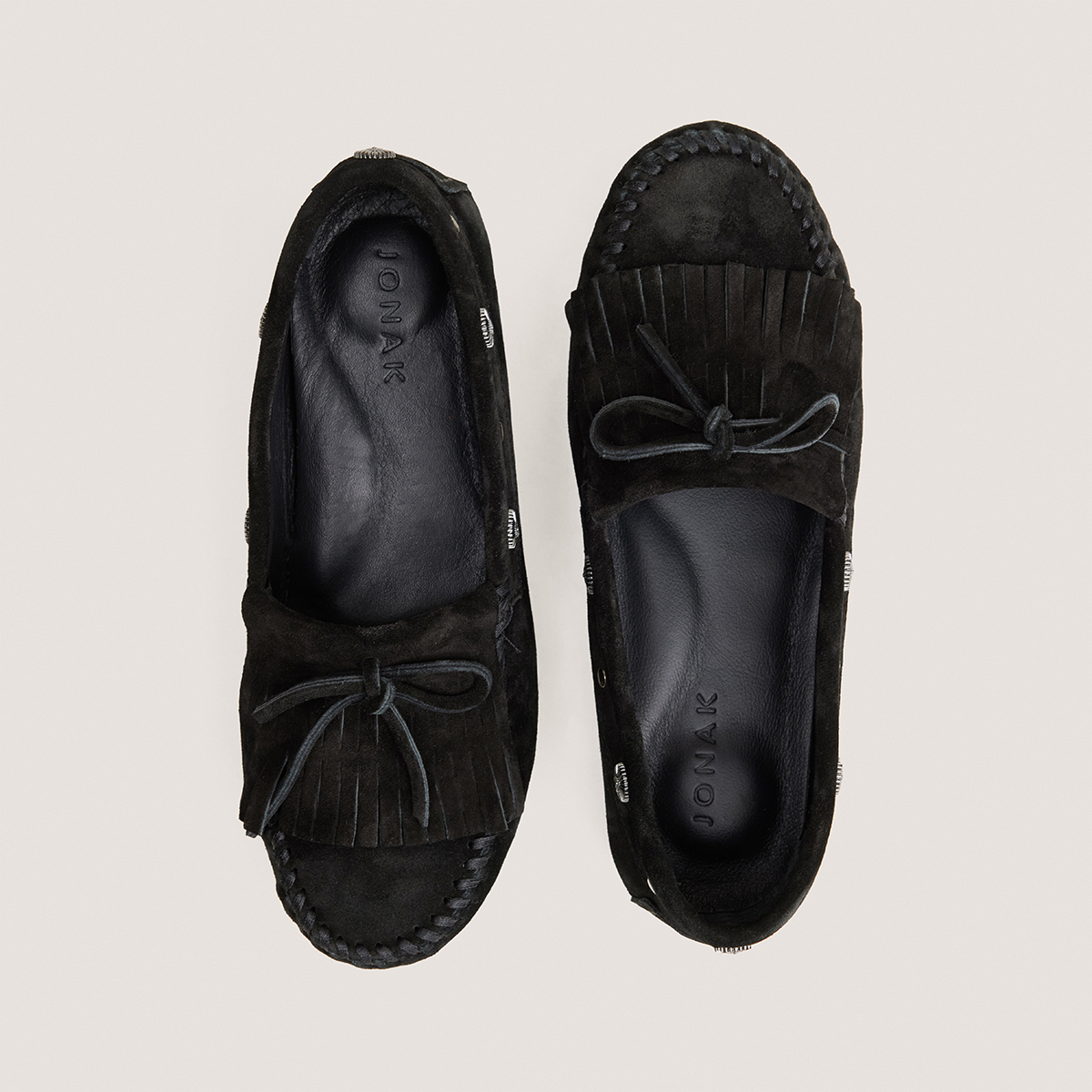 Soft lace-up loafers in black split leather | LOUISON